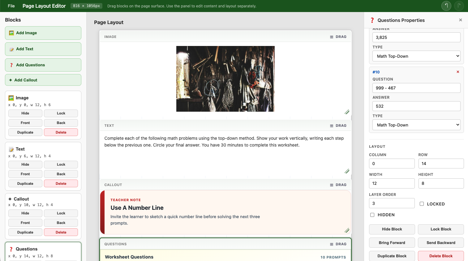 The page layout editor in action